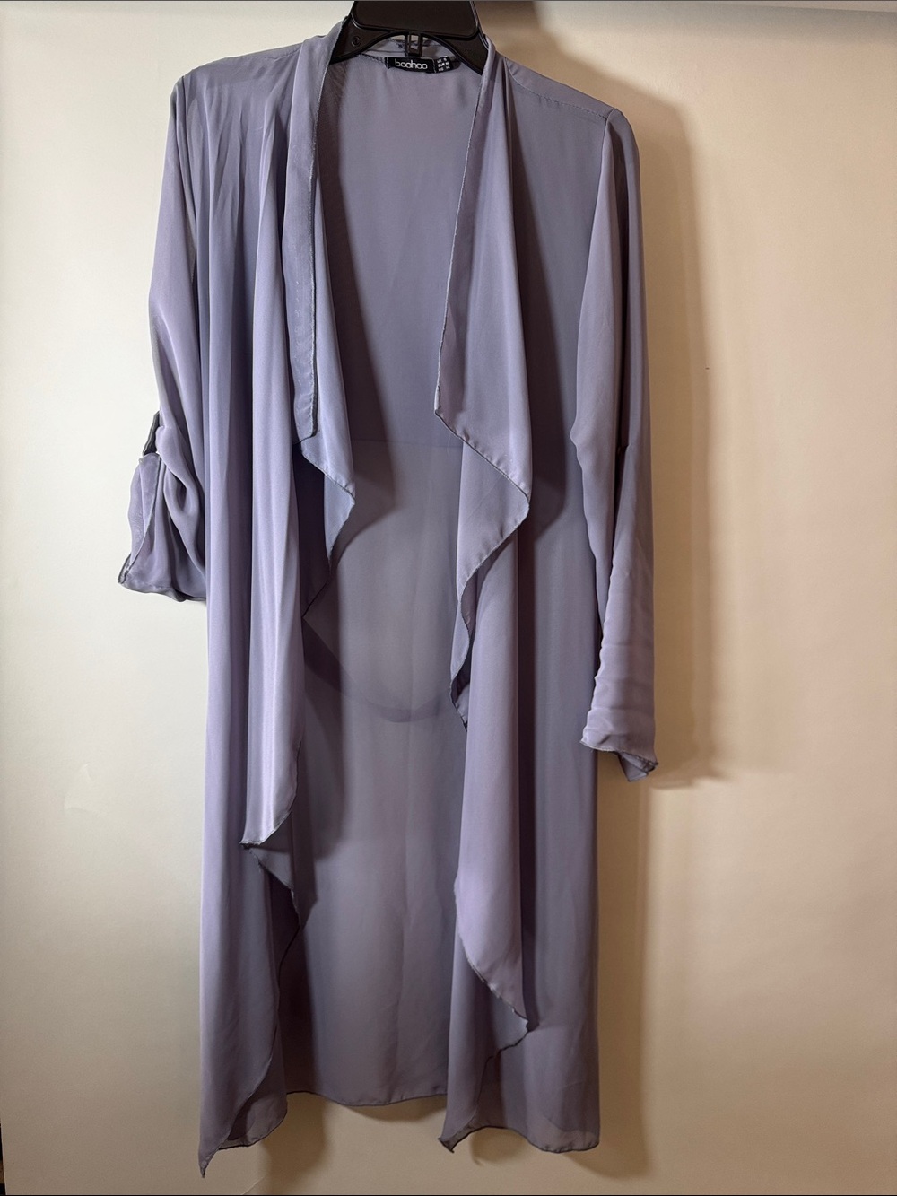 Boohoo Sheer Lilac Drape Front Duster
